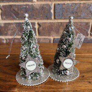 macys holiday lane  Bottle Brush Christmas Tree ornaments Set Of 2